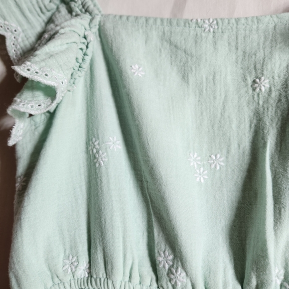 Cat & Jack Light Mint Green Kids XL 14 Dress Embroidery White Flowers - Picture 2 of 9